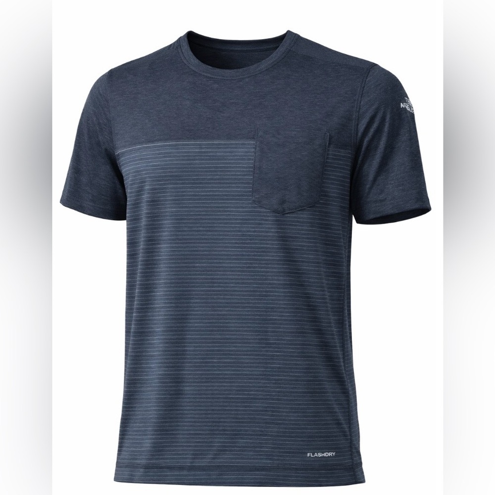 The North Face FlashDry Men’s Blue Stripe Pocket Tee Size M